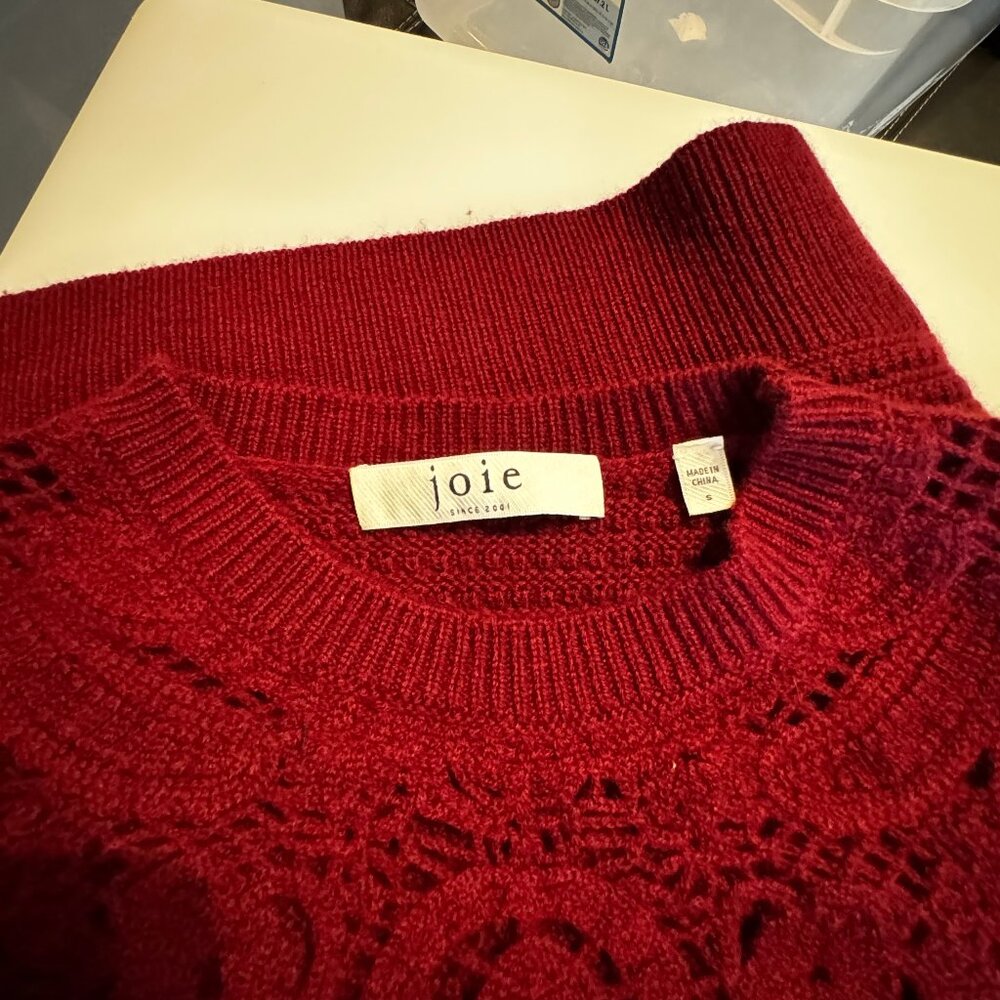 Joie Burgundy Embroidered Knit Puff Sleeve Sweater Sheer Front Size S - Picture 10 of 11